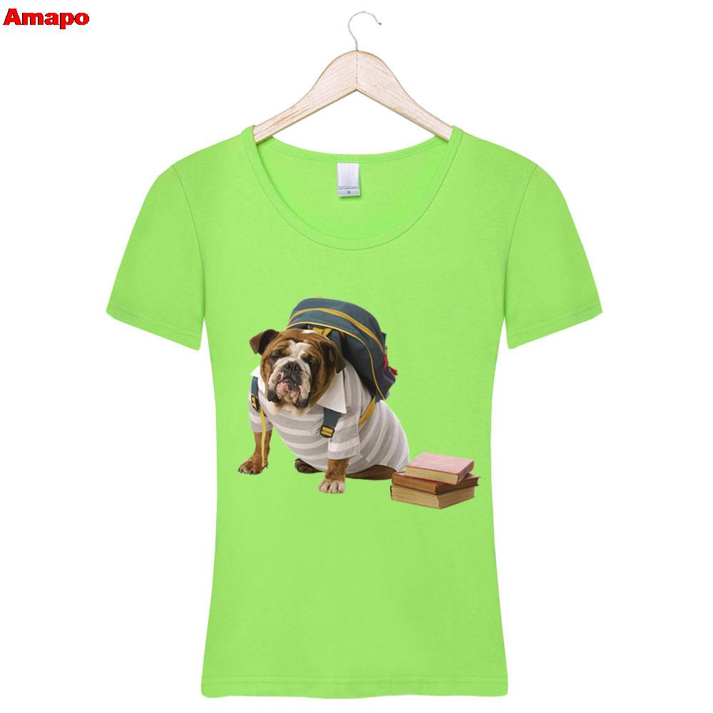 Image of Amapo T Shirt Women Crop Top Round Neck 3D Print Short Sleeve Bulldog Camisetas Mujer Blusa Mulher Poleras De mujer Plus Size