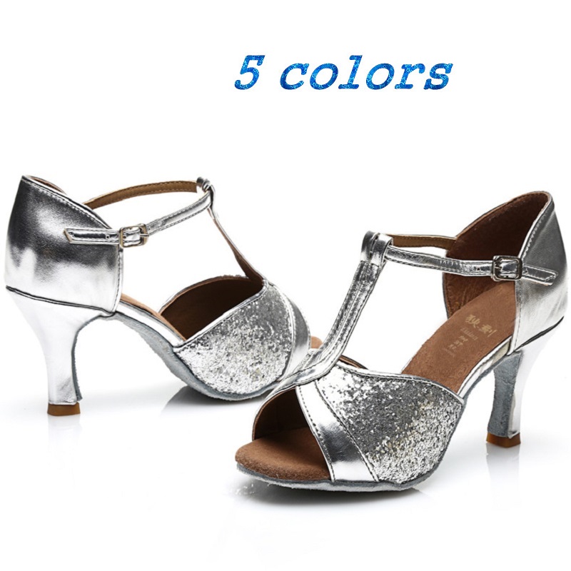 Image of Women's girls Latin pailltte/Satin Glitter Buckle ballroom/Salsa Dance Shoes Gold/Silver/Black/Fuchsia Sandals Free shipping