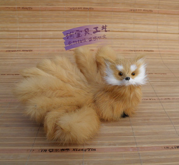 Фотография cute simulation fox toy turned yellow plastic&fur nine-tails fox model gift about 16x9cm