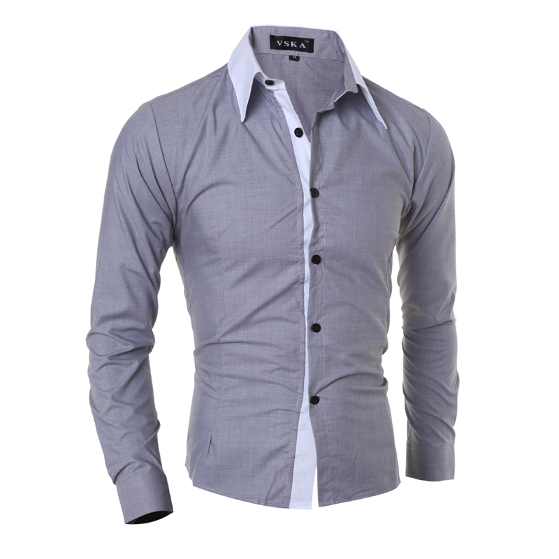 Men Shirt 2015 Fashion Men\'S Solid Color Shirt Mal...