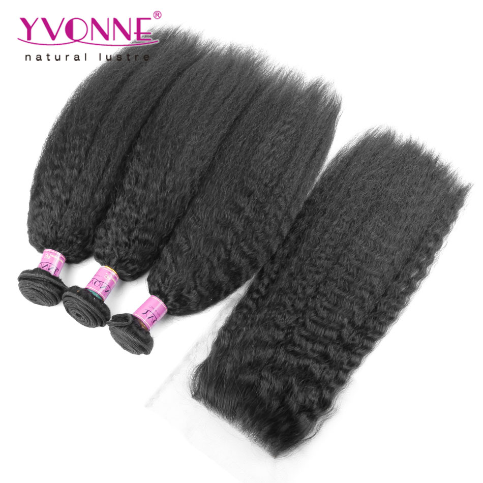 Image of Kinky Straight Brazilian Virgin Hair With Closure,3 Bundles Human Hair With Closure,New Arrival YVONNE Hair Products