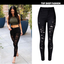 Sexy wg Women Ripped Jeans Fashionable Mid-Waisted Solid Color Skinny Elasticity long Pencil Pant Plus Size S-2XL Discount