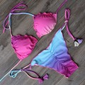 2016 New Brazilian Bikini Retro Women Blue Color Print Floral Bikinis Set Vintage Simple Noble Swimsuit