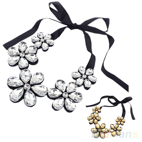 New Fashion exquisite Flower Ribbon Gem Petals charming Bib collar Necklace jewelry items 1GI3