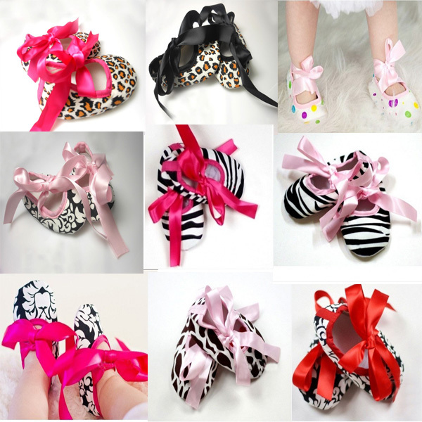 Girl Baby Infant Bow Rope Tie Dot Zebra Damask Silk Crib Shoes 0 18M