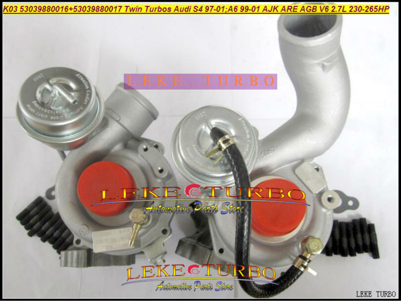 K03 53039880016+53039880017 Twin Turbos Turbocharger For AUDI S4 97-01 A6 99-01 AJK ARE AZB AGB V6 2.7L 265HP (4)