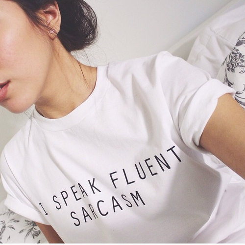 Image of Womens Funny T shirt White Parody I Speak Fluent Sarcasm Fashion American T-shirt Woman Tee Tops Street