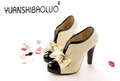 2015 new sexy lady high heel shoes beige bow pump platform woman size 35 to 41