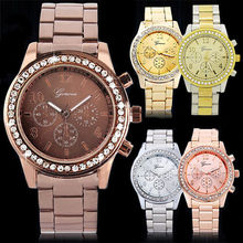 Ginebra Crystal mujeres chica moda Unisex de acero inoxidable cuarzo del reloj del reloj de la joyería del encanto