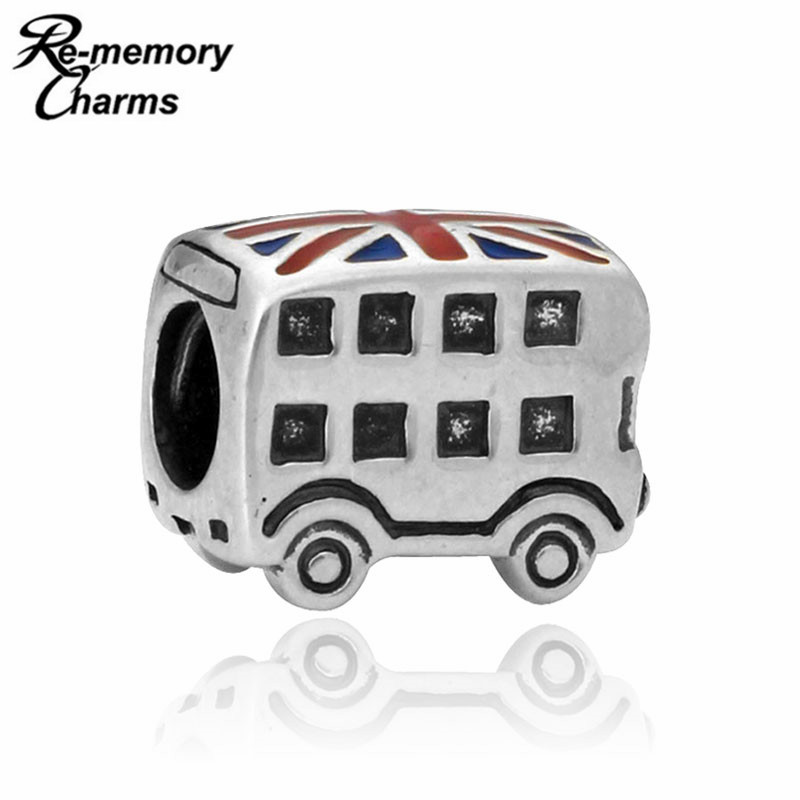 Image of New Arrival 1PC European Silver Plated Enamel London Bus Large Hold Bead Charms Fits Diy Pandora Imitation Bracelet Jewellery