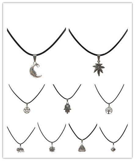13 Style New Tibetan Silver Jesus Cross Tree of Life Pendant Necklace Black Leather Cord Choker