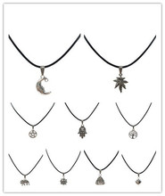13 Style New Tibetan Silver Jesus Cross Tree of Life Pendant Necklace Black Leather Cord Choker Factory Price Handmade Jewlery