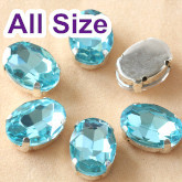 Aquamarine Oval Sew On Claw Rhinestone