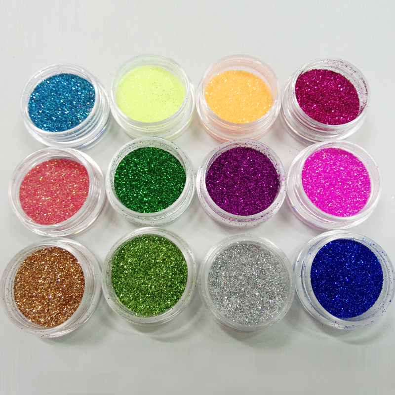 Beauty 12 Color Set Metal Glitter Nail Art Tool Kit Acrylic UV Powder Dust gem Polish