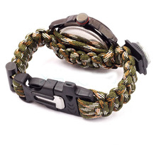 1pc Multicam Outdoor camping Travel Kit Watch With survival Flint Fire starter paracord Compass rescue Whistle