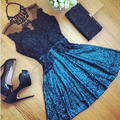 2016 Women Sexy Lace Hollow Dress Summer Style Perspective Dresses O neck Casual Vestidos fashion Dress