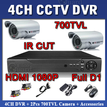 4CH полное D1 автономный сетевой 1080 P гибрид DVR hvr-рекордер 700TVL открытый ик-cut ик-камеры система видеонаблюдения комплект бесплатная доставка