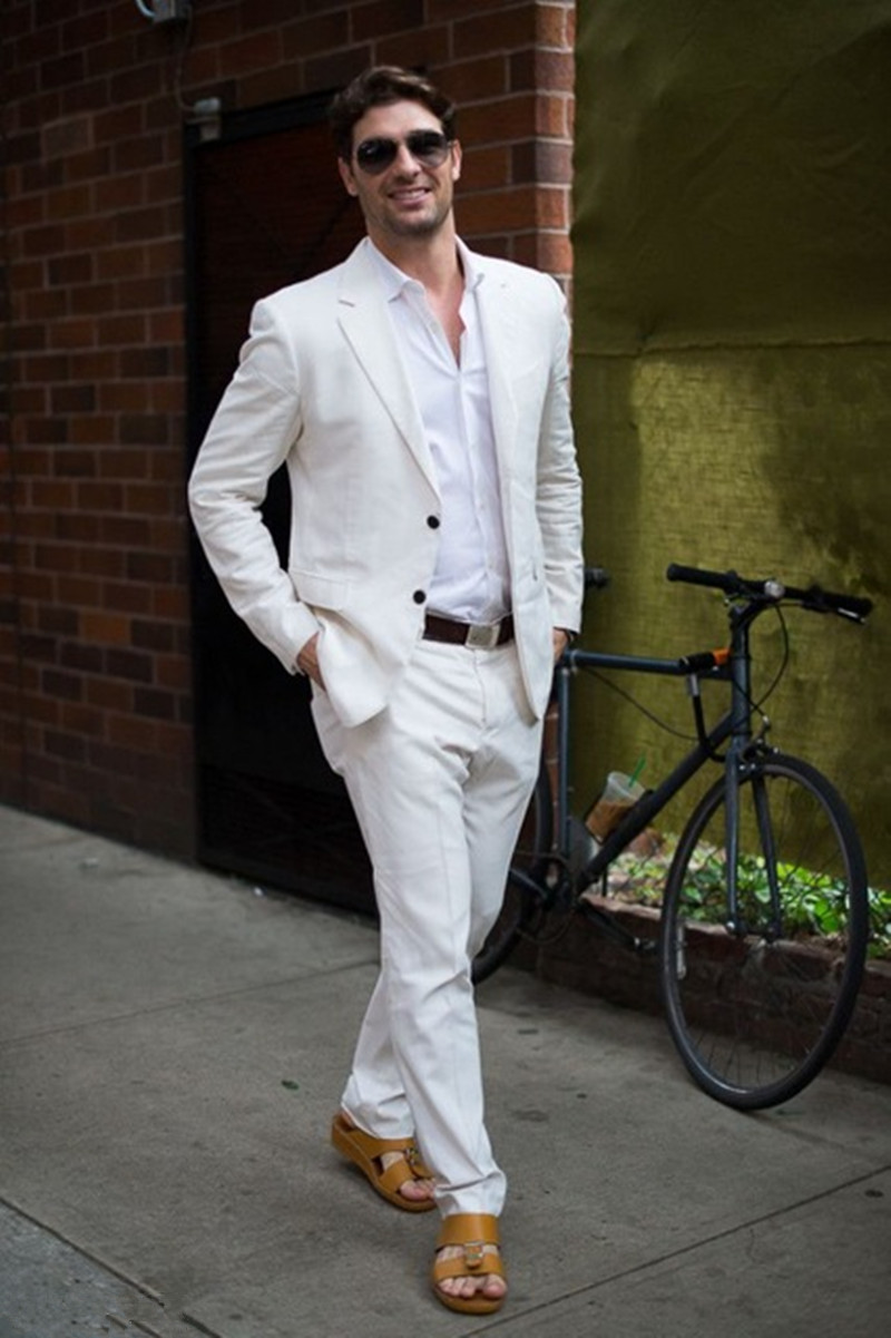 Latest Coat Pant Designs Ivory White Linen Casual Men Suit 2020