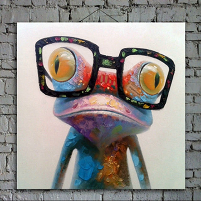 Image of Cartoon Oil Painting on Canvas Abstract Animal Wall Art for Home Decoration 1pc Happy Frog 5cm strecth/ no frame