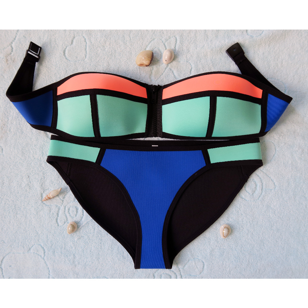 Summer 2016 Women Noepnrene Bikini Sexy Swimwear Neoprene Bikini Set Swimsuit Biquini Zipper Straple