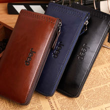 New fashion brand men wallet genuine leather famous long wallets big size zipper business coin purse card holders handbags gift