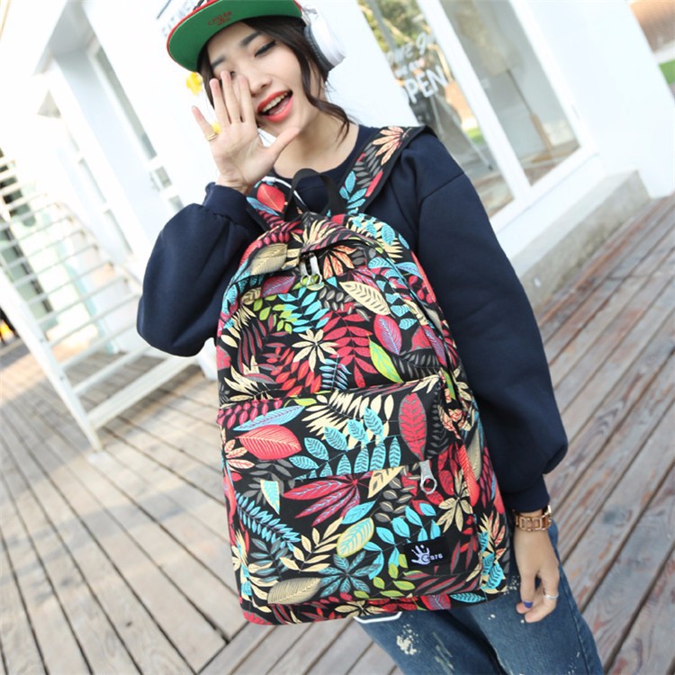 2015 New Fashion Maple leaf School bag Casual Backpack Women Bag for Girls canvas Backpack (2)