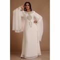 New Arrival Robe Dubai Chiffon Long Sleeve Arabic Evening Dresses Beaded White Muslim Moroccan Kaftan 2016