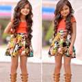 New short sleeved shirt fashion casual two piece skirt girl casacos infantis menina summer suits girls