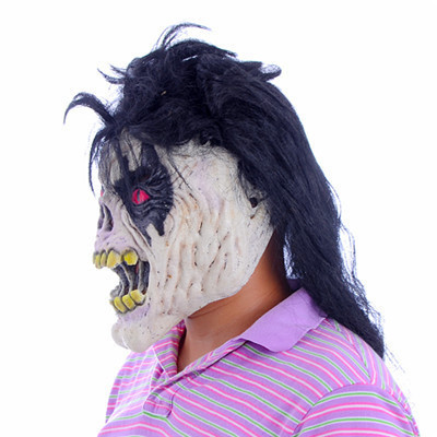 Horror Mask For Adults Halloween Costumes Cosplay Party Props Black Hair Red Eyes Fierce Full Face Mask MJ042