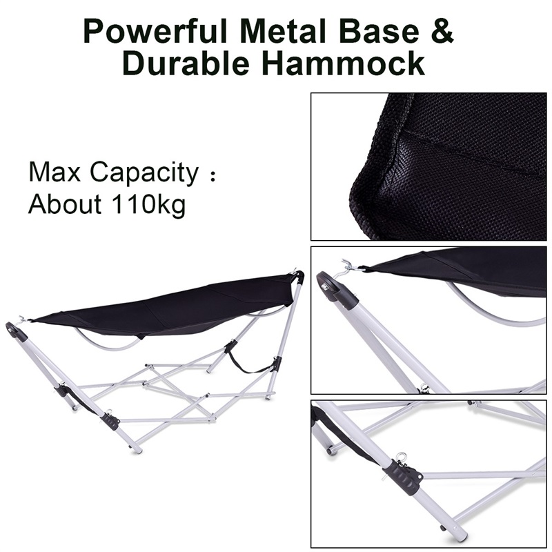 110kg capacity,Rust Resistant NEW Details about   Portable Folding Steel Frame Hammock with Bag 