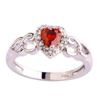 Wholesale Romantic Love Style Jewelry Gift Heart Cut Ruby Spinel & White Sapphire 925 Silver Ring Size 6 7 8 9 10 11 12