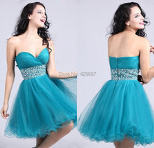 Sexy Strapless Plus Size prom dress Beaded Homecoming Party Design A Line Cocktail Gowns Teal Blue Short Prom Dresses 2016 UM039