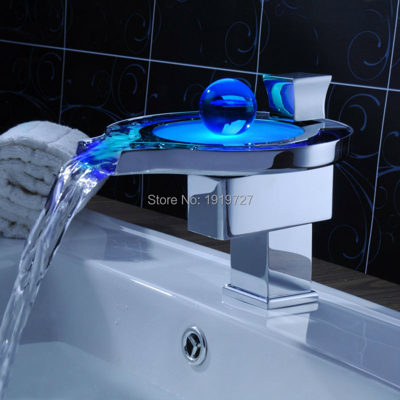 New Design Three Color Temperature Controlled LED Light Bathroom Waterfall Mixer Tap Single Handle Vessel Sink Basin Faucet New Design Three Color Temperature Controlled LED Light Bathroom Waterfall Mixer Tap Single Handle Vessel Sink Basin Faucet