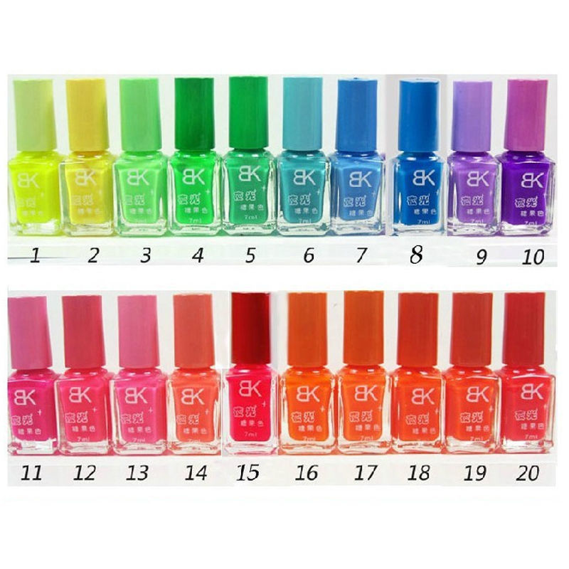 Image of LKE 20 colors Hot Selling and New Brand series of Fluorescent Neon Luminous gel Nail Polish for Glow in Dark Nail Varnish