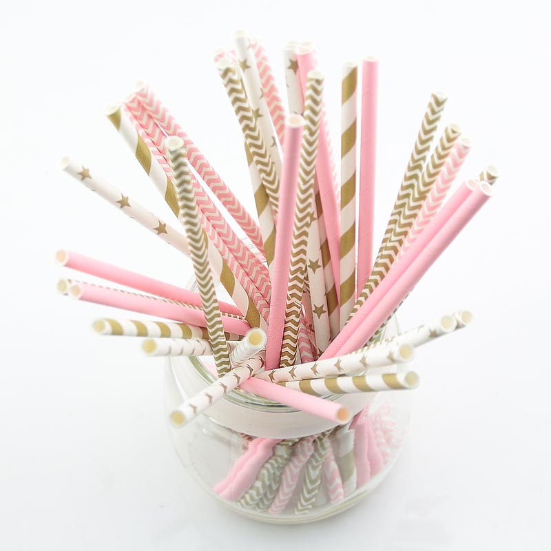 25pcs/lot, Assorted 5 Different Colors Wholesale Colorful Paper Drinking Straws for Wedding Party Bi