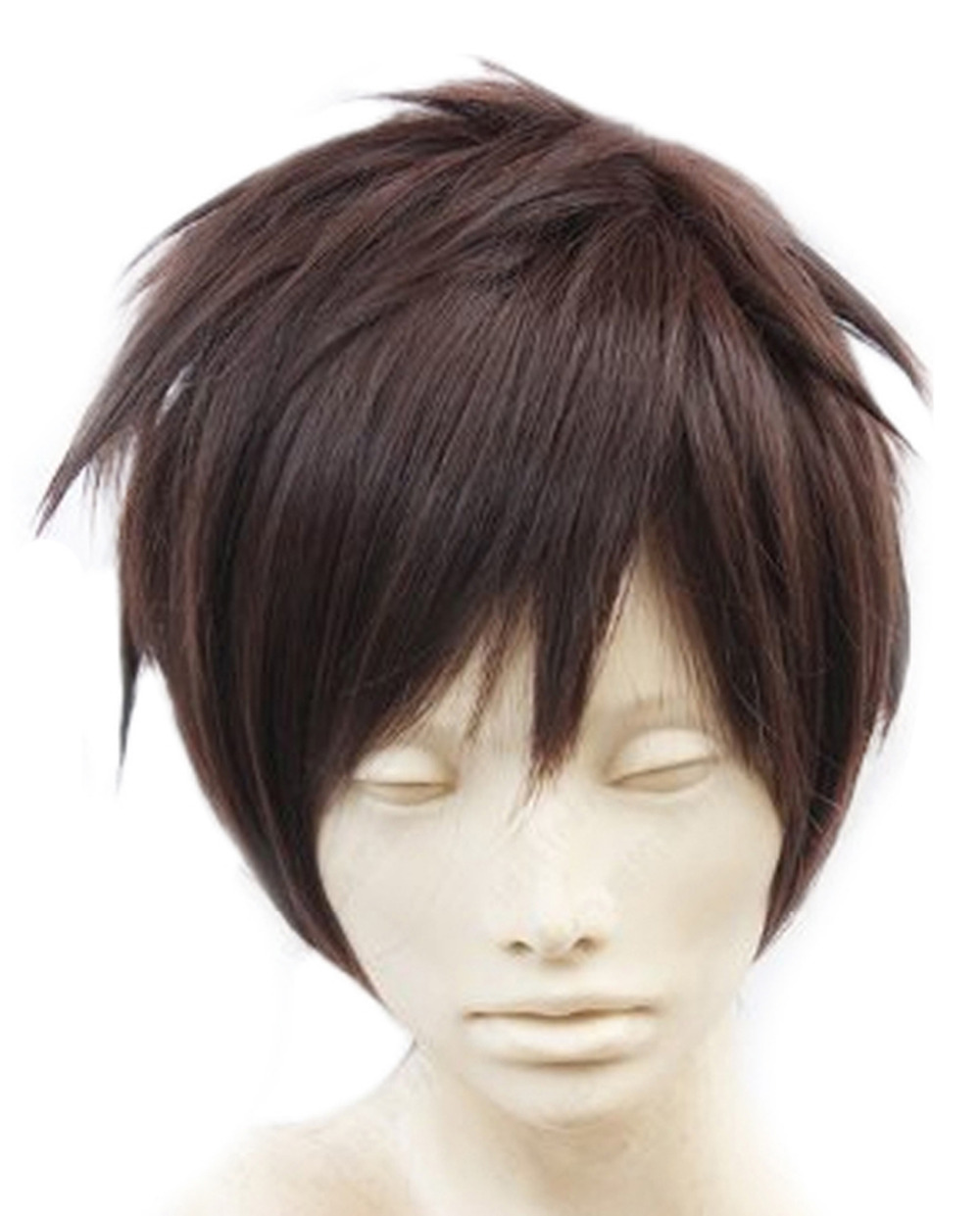 Image of Ohyes Newest Attack on Titan Eren Jaeger Short Dark Brown Anime Cosplay Wig Free Wig Cap
