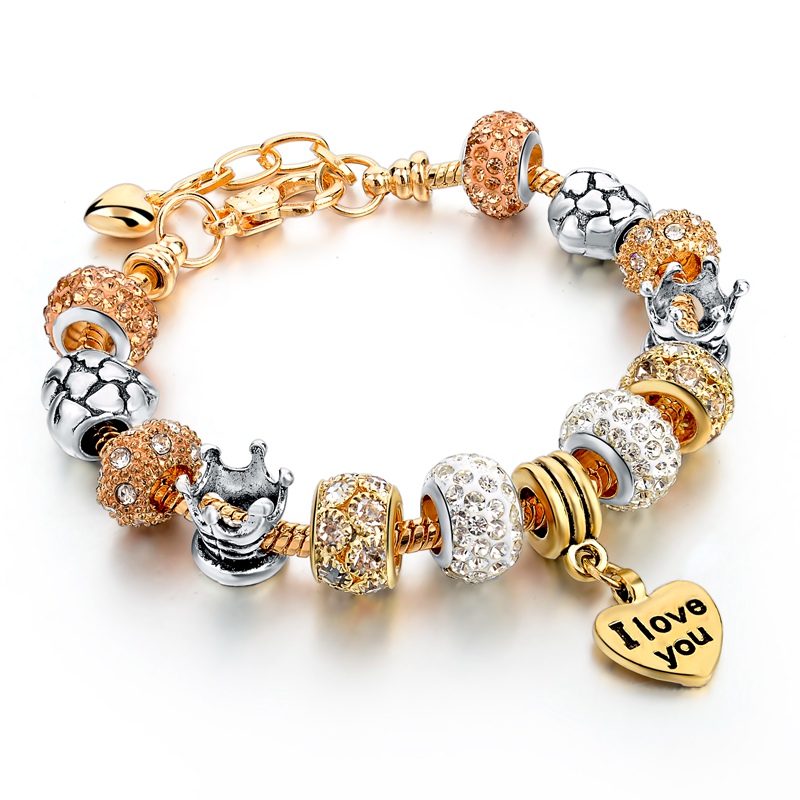 Image of 2016 Famous Jewelry Gold Heart Charm Bracelets & Bangles Snake Chain Bracelets For Women Pulsera SBR150074