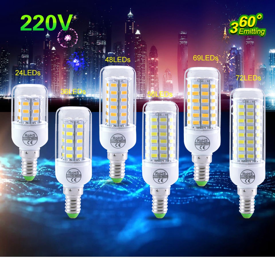 Description Picture 2 of itemEnergy Saving E14 220V LED bulb lamp 5730 SMD 24/36/48/56/69 LEDs Replace 7W 12W 15W 20W 25W Fluorescent Light Lampara LED