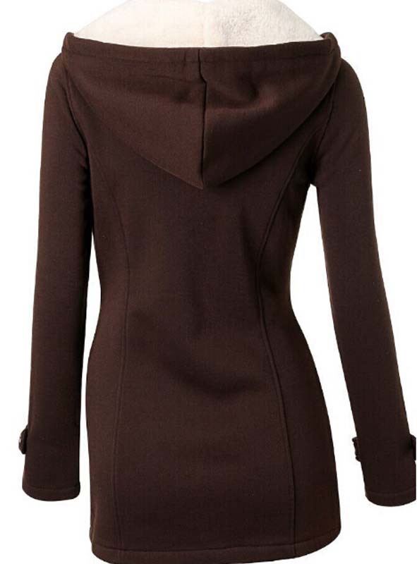 Winter Coat Women 2015 New Fashion Women Wool Blends Slim Hooded Collar Zipper Horn Button Coats