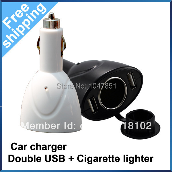 Free shipping Car Charger Dual 2 USD Port 5V 1A Output with Car Cigarette Lighter 12V Input