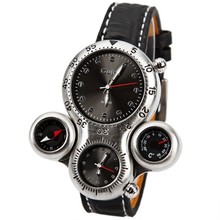 Oulm 1149 hombre que sube acero inoxidable Dial analógico zona horaria múltiple militar ornamental brújula termómetro Relogio masculino