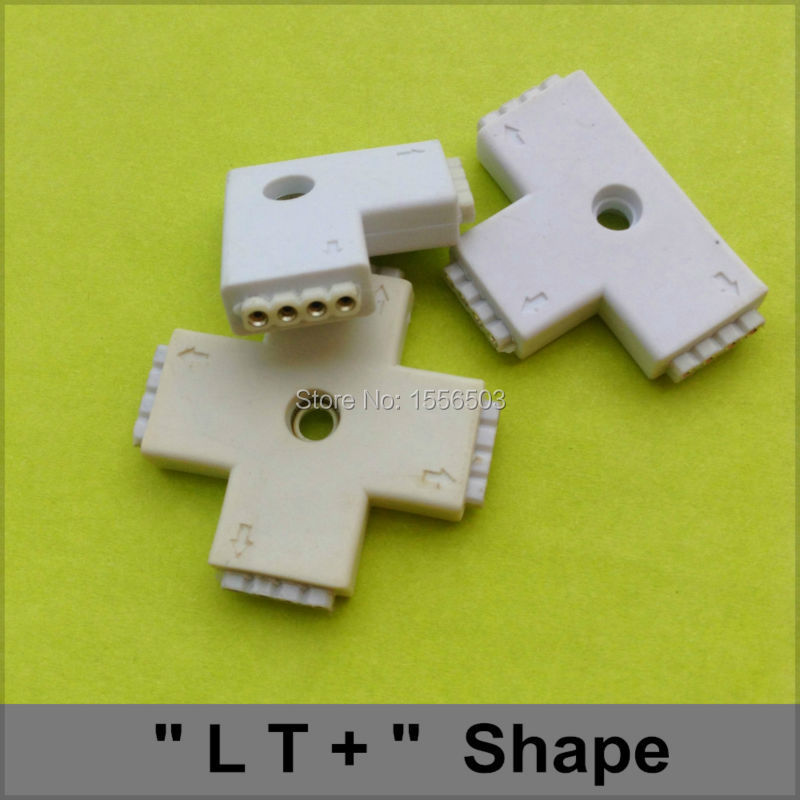 20 Pcs/lot No Soldering L T + Shape LED Strip Female 3528 5050 RGB 4PIN 90 Degree Corner Turn Around Cross Connector