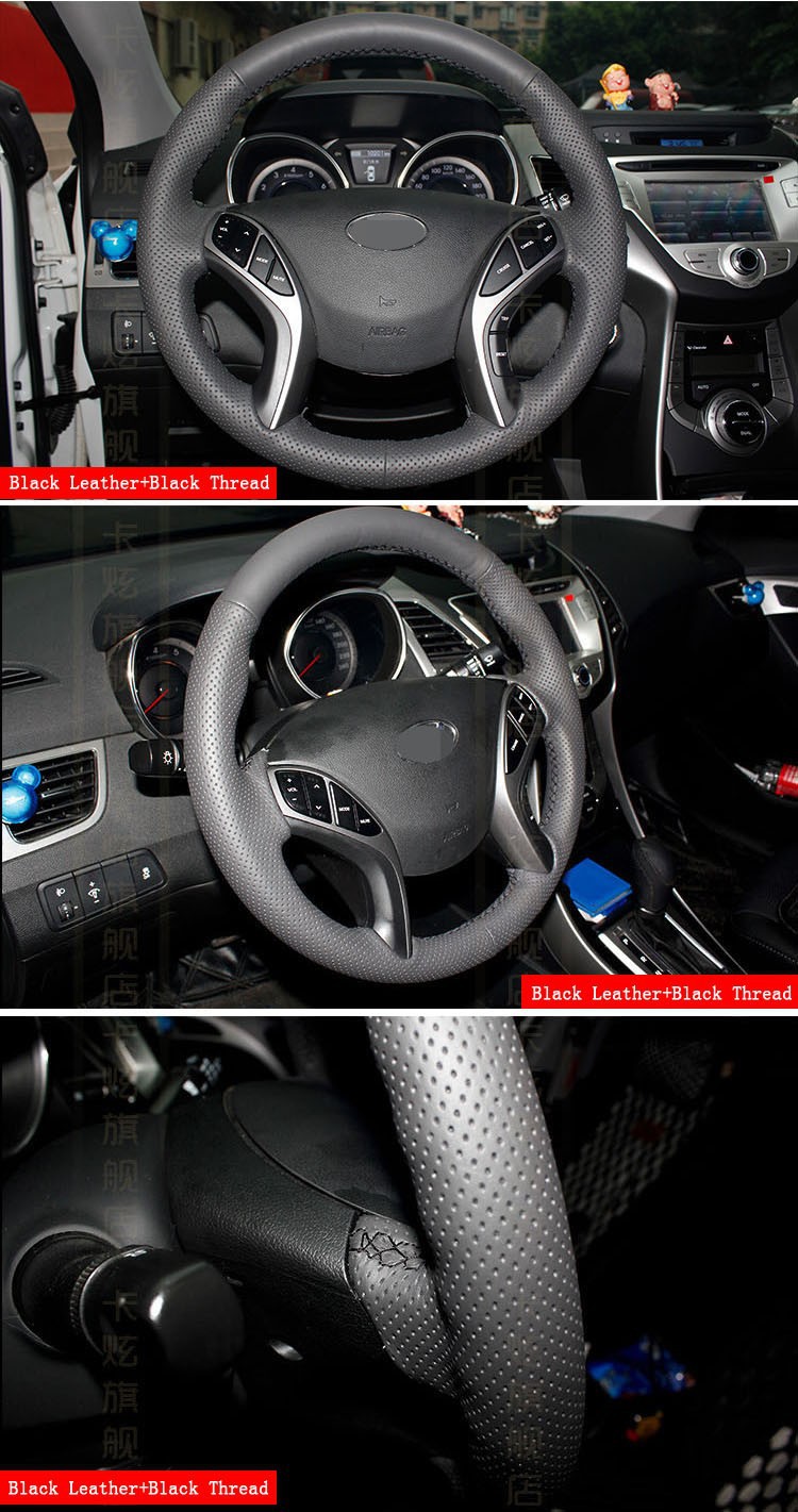 for Hyundai Elantra 2011 2012 2013 2014 Avante I30 Leather Steering Cover Black thread