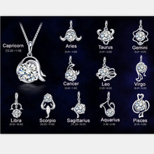 12 Constellation Silver Plated Pendant Necklace women Wedding Jewelry Heart & Arrows Cutting Crystal,Necklaces Pendants.