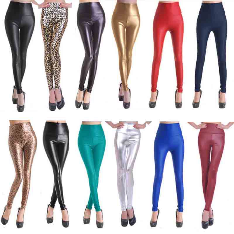 Image of 2015 New Women Sexy Leggings Faux Leather Stretch Legging High Waist Leggings Juniors Pants 4 size 21 Colors