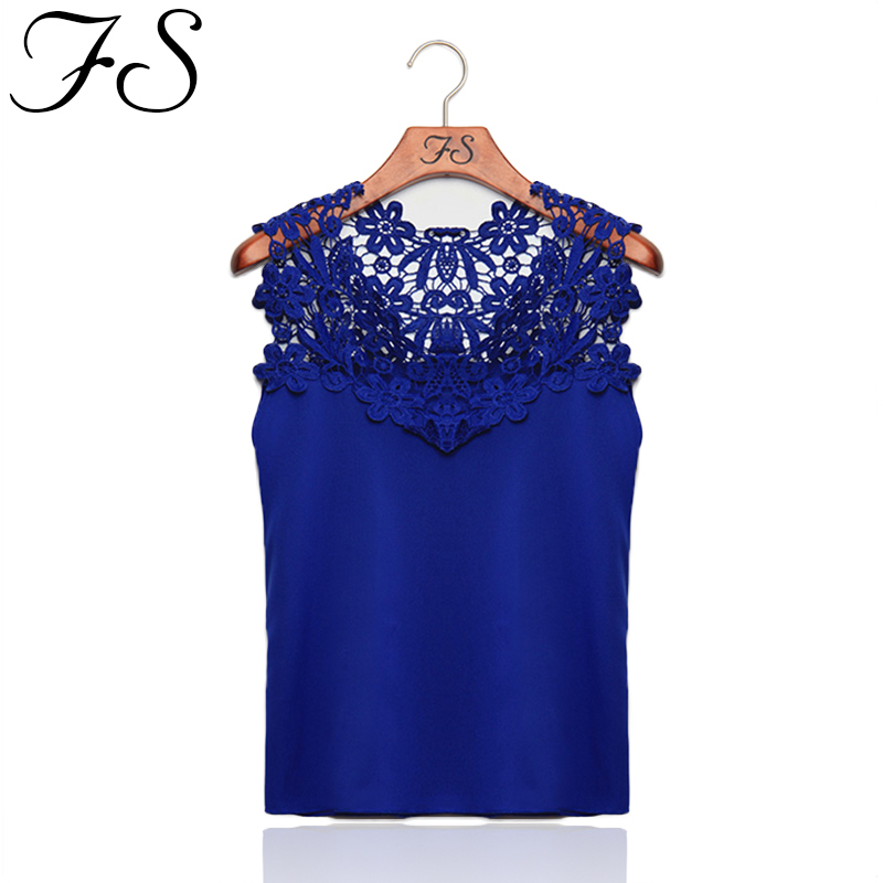 Image of FanShou Free Shipping 2014 Women Blouses Sleeveless Summer Chiffon Shirt Women Floral Lace Shirt Patchwork Chiffon Blouse Blusas