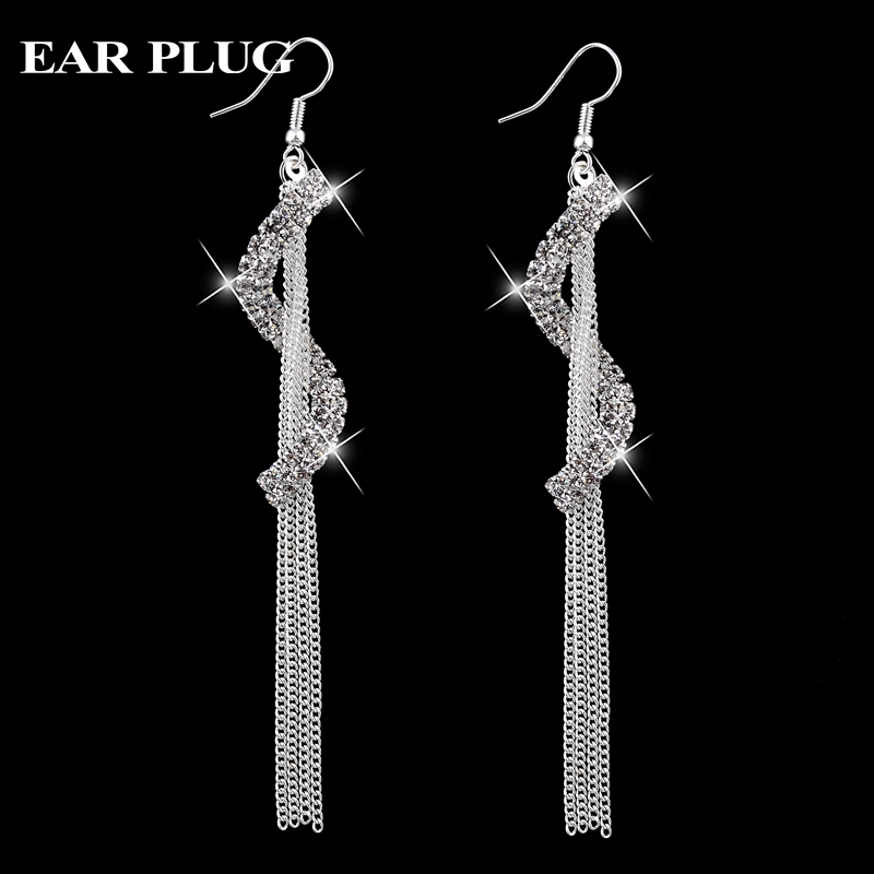 Long Tassel Earrings Fashion sterling Silver Jewelry Vintage Crystal Earring With Stones For Women 2