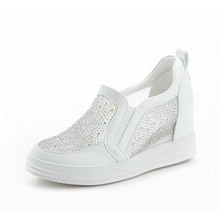 2016 new women wedges height increasing high heel sandals fashion rhinestone slip-on loafers breathable mesh summer casual shoes