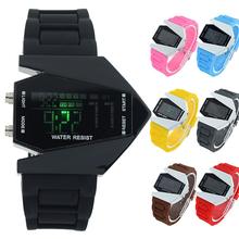 Exclusivo militar deportes avión en forma de luz LED multifunción cronómetro alarma reloj de goma