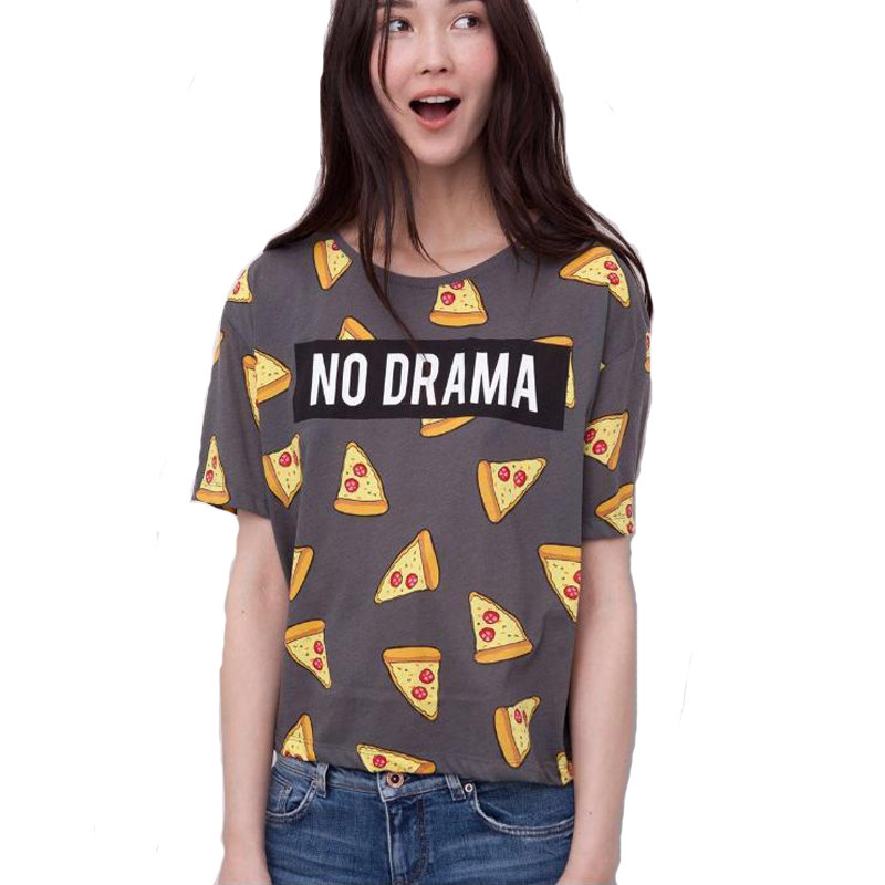 Image of 2016 New Pizza letters print T shirt Women cute Cake NO DRAMA tops short sleeve shirts casual camisas femininas tops GTX-004
